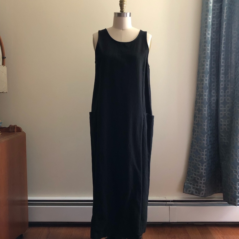 Vintage Black Linen Maxi Dress